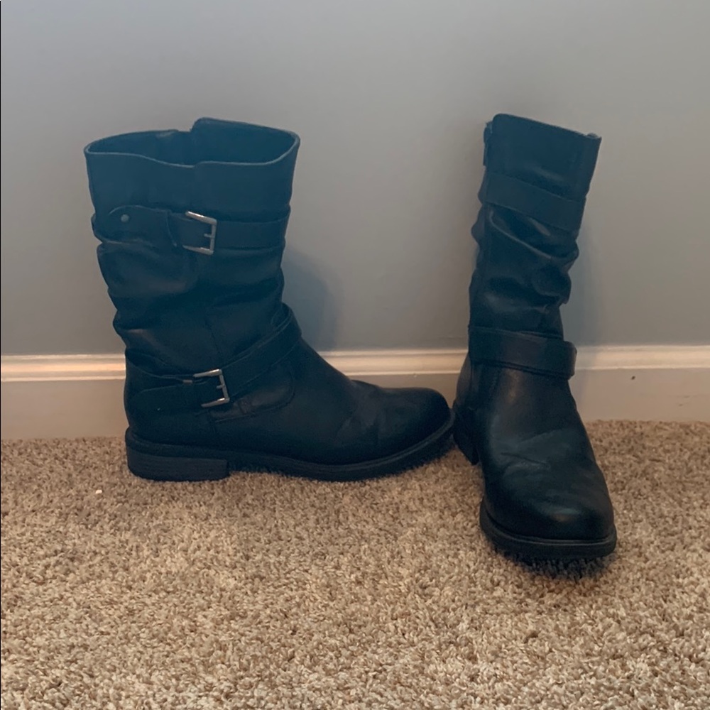 Pierre Dumas Black Combat Moto Boots with Buckle Straps
